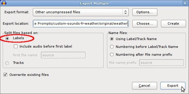 Exporting labels in audacity